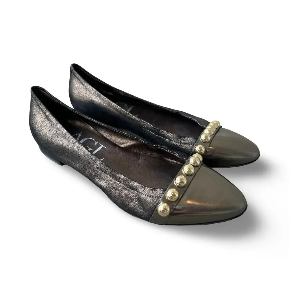 AGL Attilio Giusti Leombruni Leather Patent Cap Toe Chain Flats EU 39 US 8.5